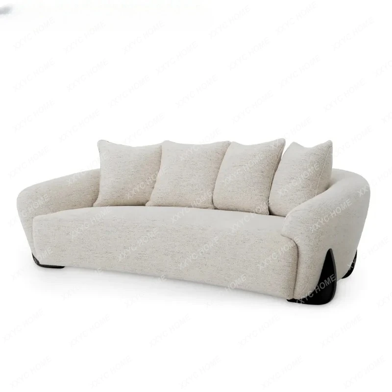 Lmedieval cream style lamb wool fabric sofa wabi sandy wind solid wood small apartment three-person sofa