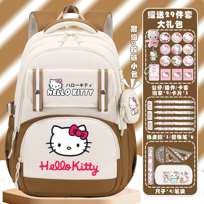 Sanrio-mochila escolar de Hello Kitty para estudiantes, mochila ligera de doble hombro con dibujos animados, gran capacidad, novedad