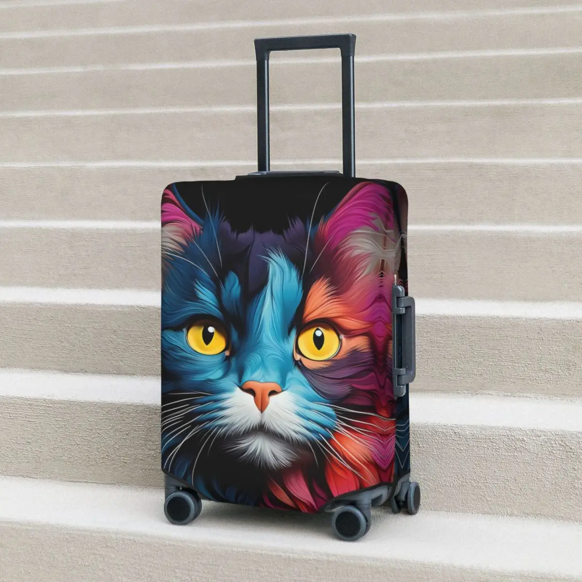 Painting Cat Suitcase Cover Colorful Animal Print Strectch Cruise Trip Protector Luggage Case Holiday