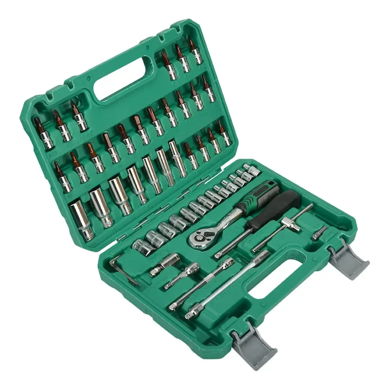 53 Pcs 72 Tooth Ratchet Socket Wrench Set Auto Repair Tool Kit Hardware Maintenance Box for Motorcycle Car Mechanic