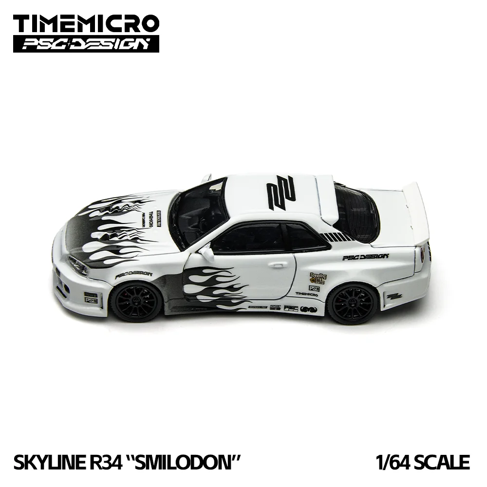 

TimeMicro1:64 Smilodon Black & White Livery Skyline R34 Alloy Diecast Model Car Collection