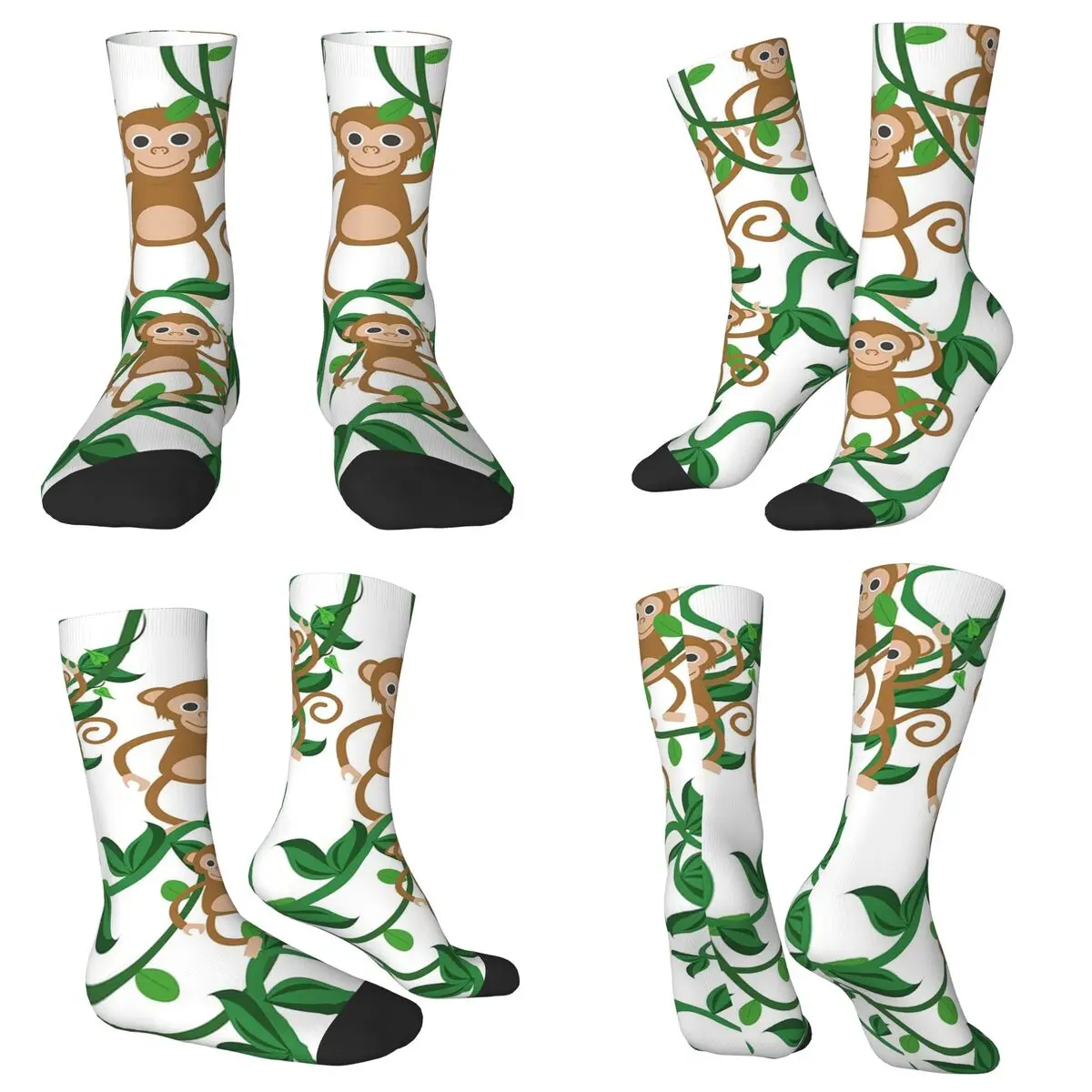 All Seasons Crew Stockings Cartoon Monkey With Leaves Pattern Socks Funny Long Socks for Men Women Valentine's Day Gifts