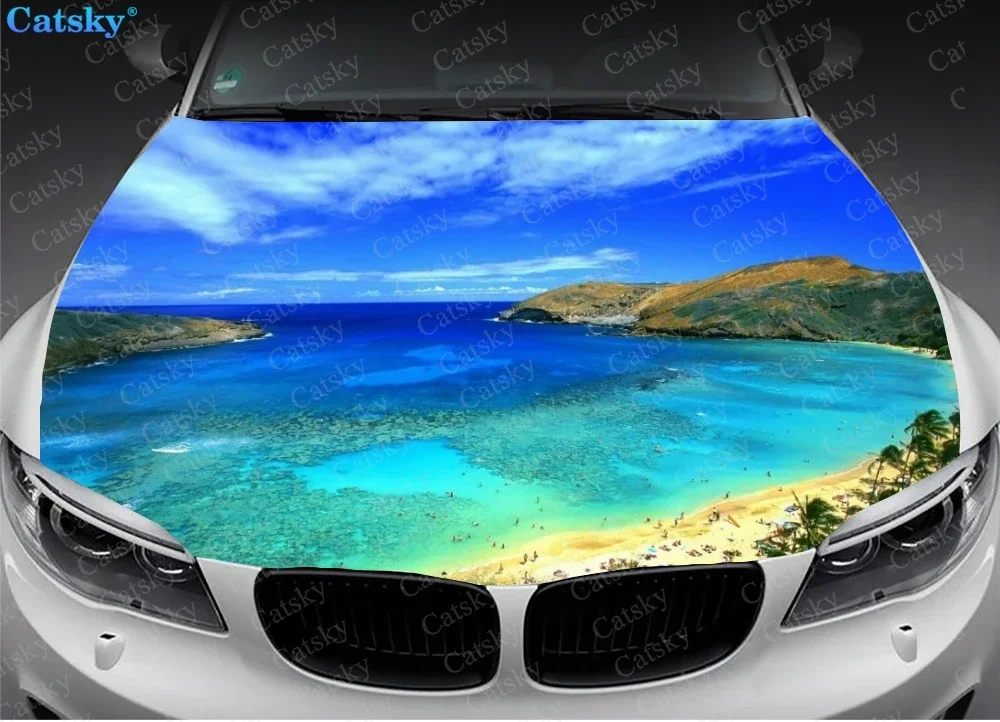 Ocean Landscape Custom Car Hood Vinyl Sticker Wrap Vinyl Film Engine Cover Decals Sticker Car Auto Accessories Decoration Gift