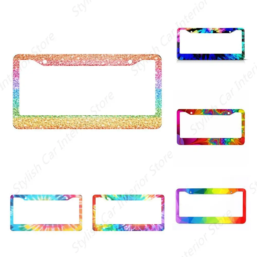 Rainbow Glitter License Plate Frame Shining Rainbow Gradient Sparkle Glitter License Plate Cover Aluminum Metal for Women Men