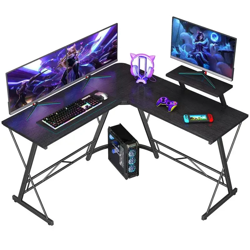 L Shaped Gaming Desk Corner Computer Desk, Home Office Desks Writing Workstation with Large Monitor Stand, Easy to Assemble