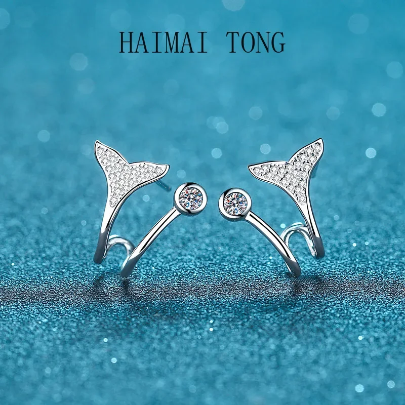 

HAIMAITONG серьги женские pt950 платиновые маленькие рыбки мужской хвост микро моассанит серьги капля