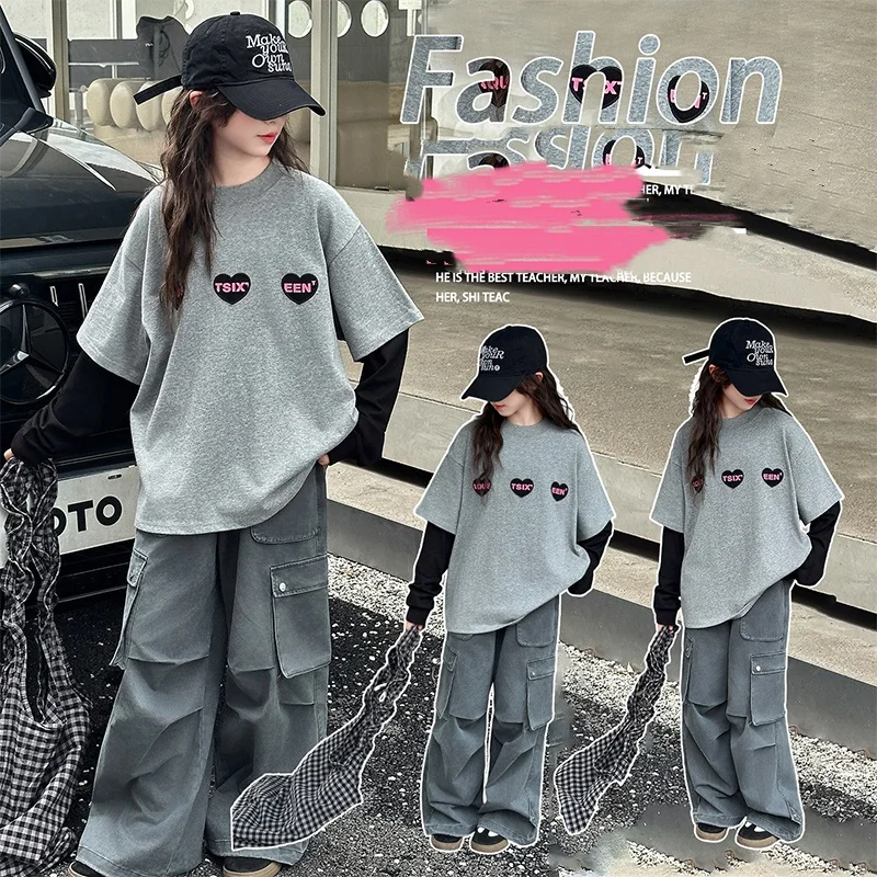 

Girls Clothes Sets Size 4-14Y Kid Tee Top&Pants Bottom Suit Child 2Pieces Of Clothing Sets Toddle Streetwear Style Fashion Sets