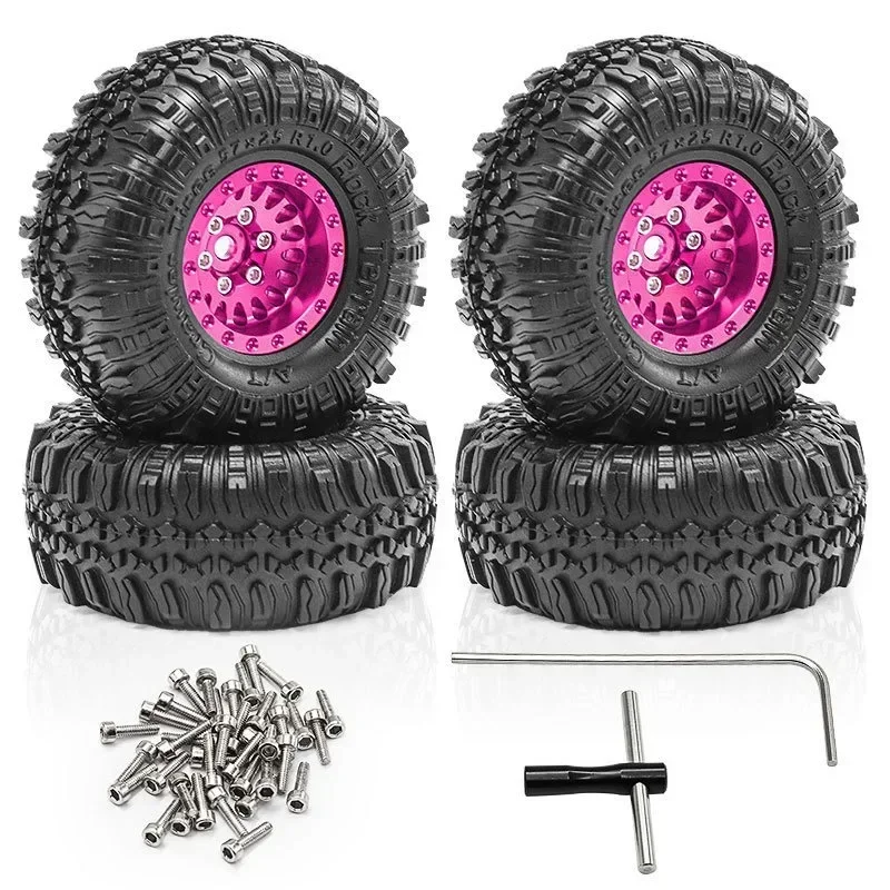 

4pcs 1.0 Crawler Tires and Beadlock Wheels Rims for Axial SCX24 AX24 FMS FCX24 FCX18 TRX4M 1/24 1/18 RC Rock Crawler Car