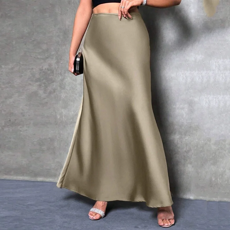 

Fashion satin party long dress high waist solid color casual basic women's skirt fishtail skirt fashion summer women's clothing