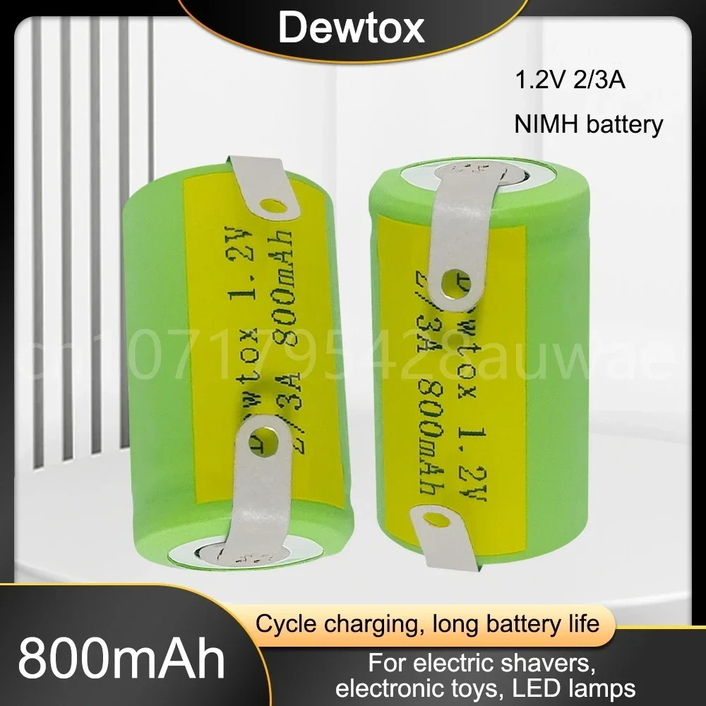 Перезаряжаемая батарея 1,2 В, 2/3 А, 800 мАч с припоем подходит для зарядки аккумулятора, фонарика, электронных инструментов