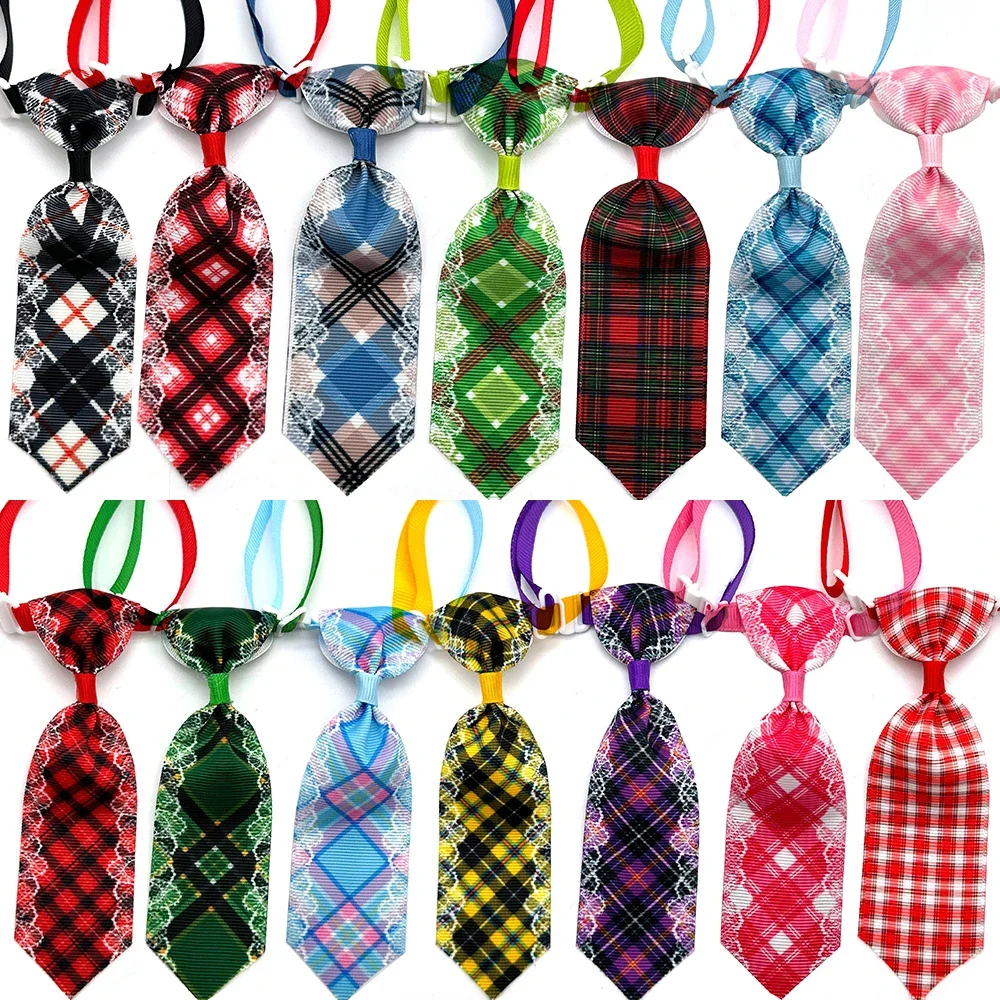 50/100pcs Pet Dog Accessories Boy Girl Dog Ties BowTies Lattice Style Pet Collar Adjustable Bowtie for Dogs Bulk Pet Product