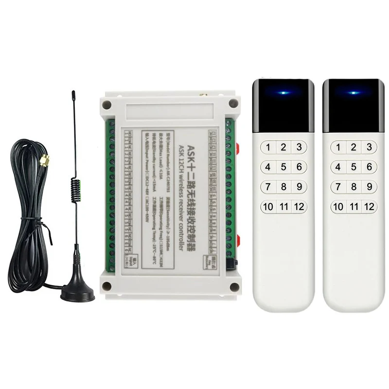 433MHZ DC 12V 24V 36V 48V 12CH RF Wireless Remote Control Switch System Transmitter & Receiver/lamp/Garage Door/shutters/window