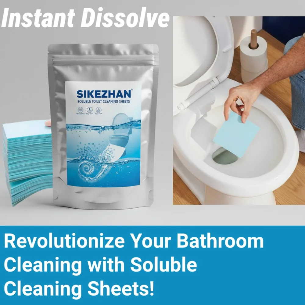 2-in-1 Bathroom Cleaning Duo: Angled Toilet Brush + Instant Dissolve Cleaning Sheets for a Sparkling Clean