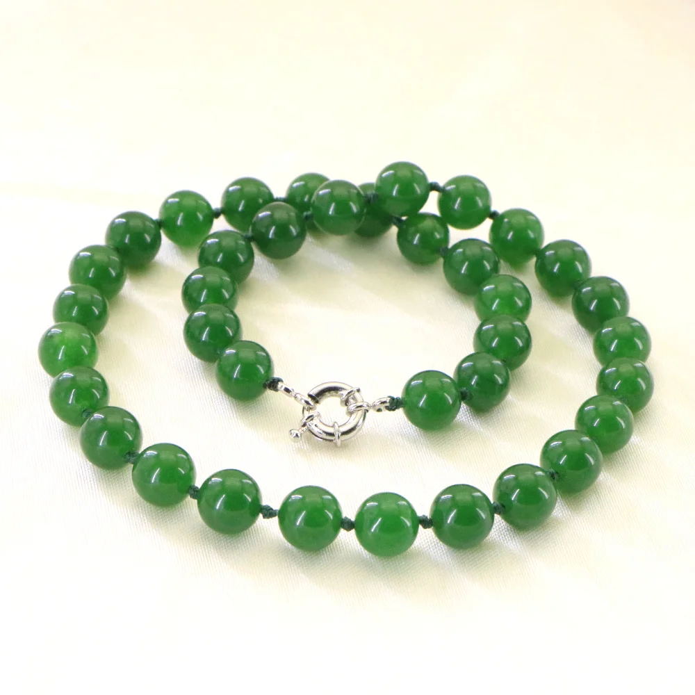 High Quality Fashion Jewelry 10mm Natural Green Chalcedony Beads Necklace Accessory Parts Fashion Jewelry Making 18\