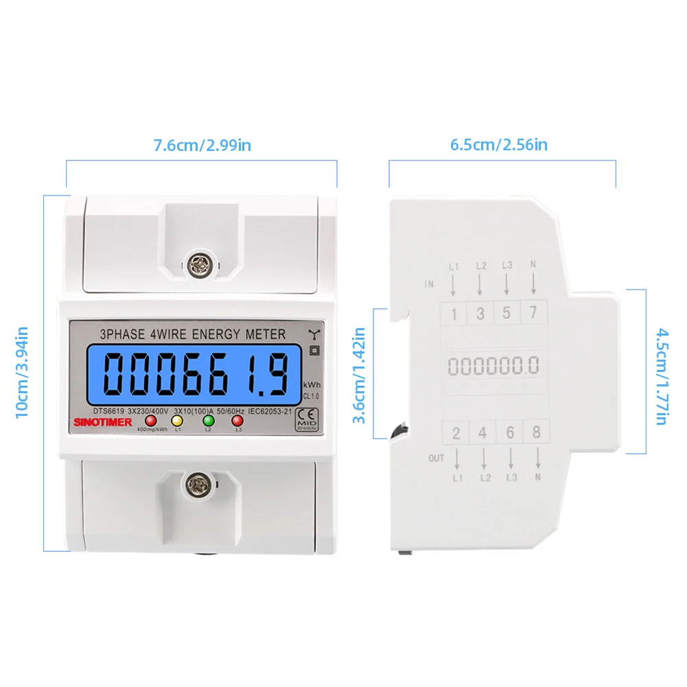 3 Phase 4 Wires Electricity Usage Meter Din Rail Electric Meter LCD Backlight Power Consumption Monitor AC 3*230/400V for Indoor