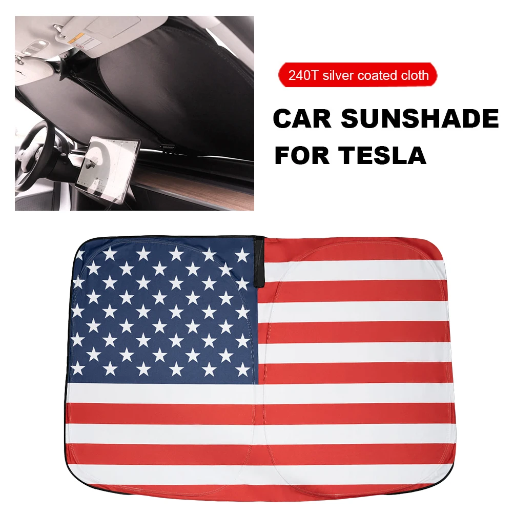 For Tesla Model Y 3 X S USA Flag Car Windshield Sunscreen Window Cover Visor Sun Shade Blocks UV Ray Protection Parasol Coche