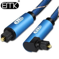 EMK 90 Degree Optical Cable Right Angle 5.1 Digital Sound SPDIF Fiber Optical Audio Toslink Cable short with braided jacket