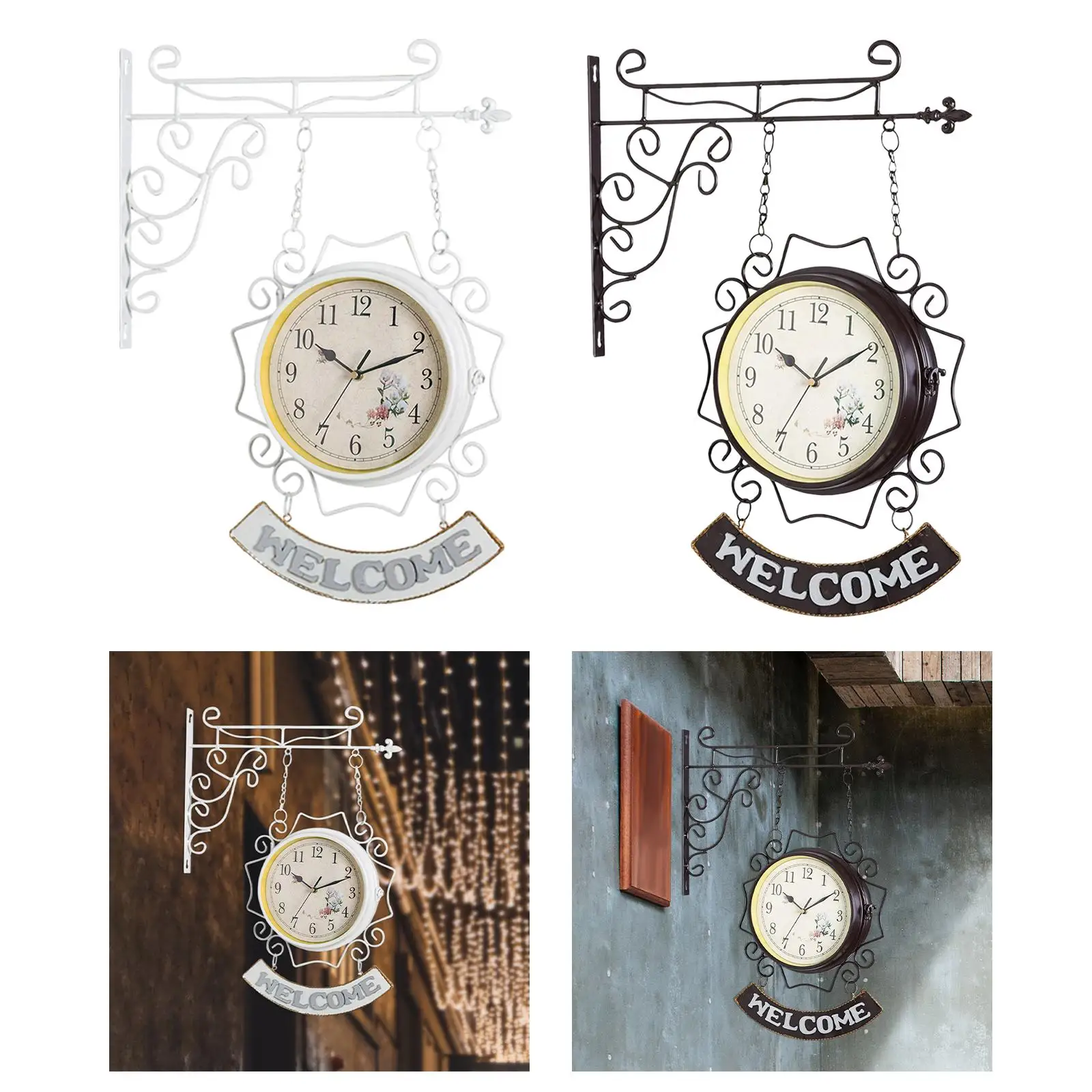 Vintage Double Sided Wall Clock Iron Metal Silent Quiet Clock Decorative Double Faced Wall Clock Antique Wall Clock