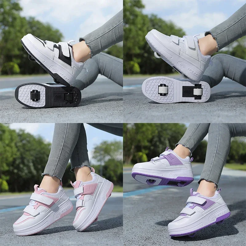 Deform Roller Skate With 4 Wheels Shoes Runaway Parkour 4-Wheel Skates Sneakers Deformation Shoes For Women Youth Adult Gift