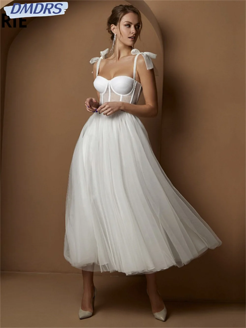 Simple Short Wedding Dresses Stylish Modern Bone Spaghetti Strap Gown Elegant a-Line White Bridal Gowns Vestidos De Novia