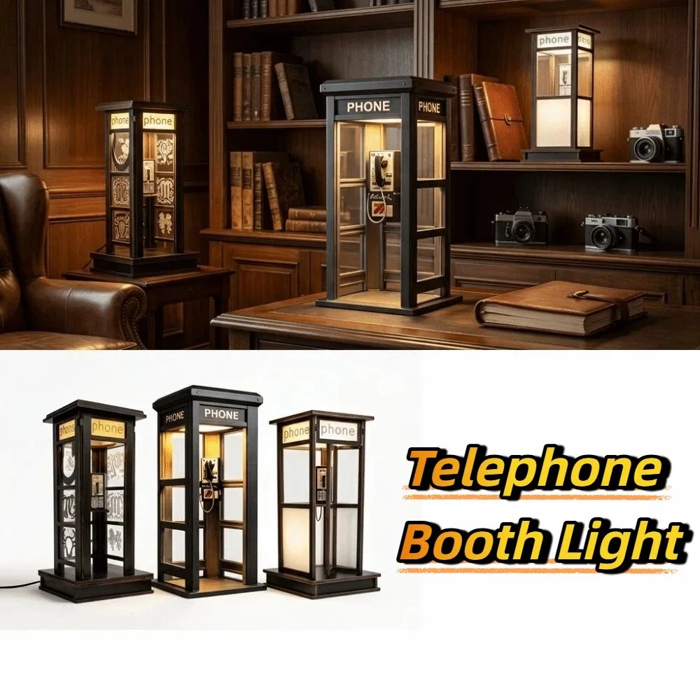Booth Shaped Vintage Phone Booth Night Light LED Light Soft Warm Glow Retro Decorative Table Lamp Decorative Ornament