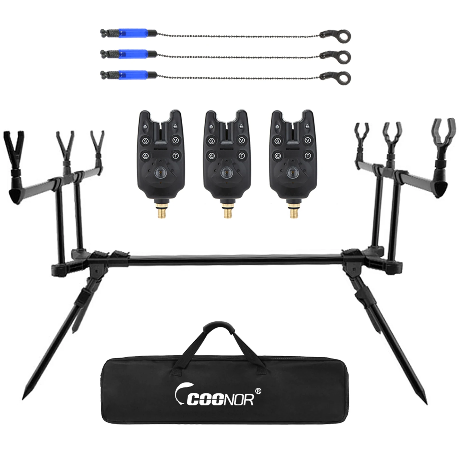 

Fishing Rod Stand Holder Fishing Pole Pod Stand with 3 Fishing Bite Alarms 3 PCS Fishing Bait Swinger Fishing Tackle Set