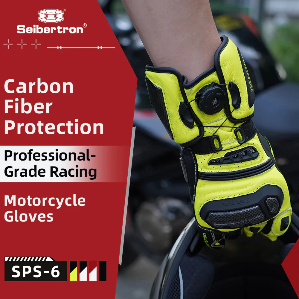 

Seibertron SPS-6 Motorcycle Gloves All-Season Leather Riding Gloves Breathable Motorcycle Glove with Carbon Fiber Protection