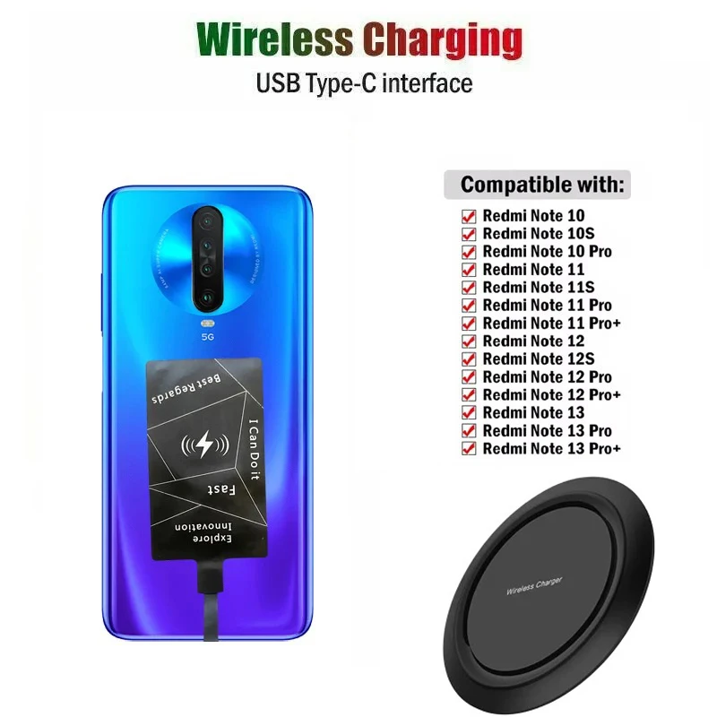 15W Qi Wireless Charger Pad+10w Type-c Receiver For Xiaomi Redmi Note 7 8 9 10 Pro 8T 9S 9T K20 K30 K40 Pro