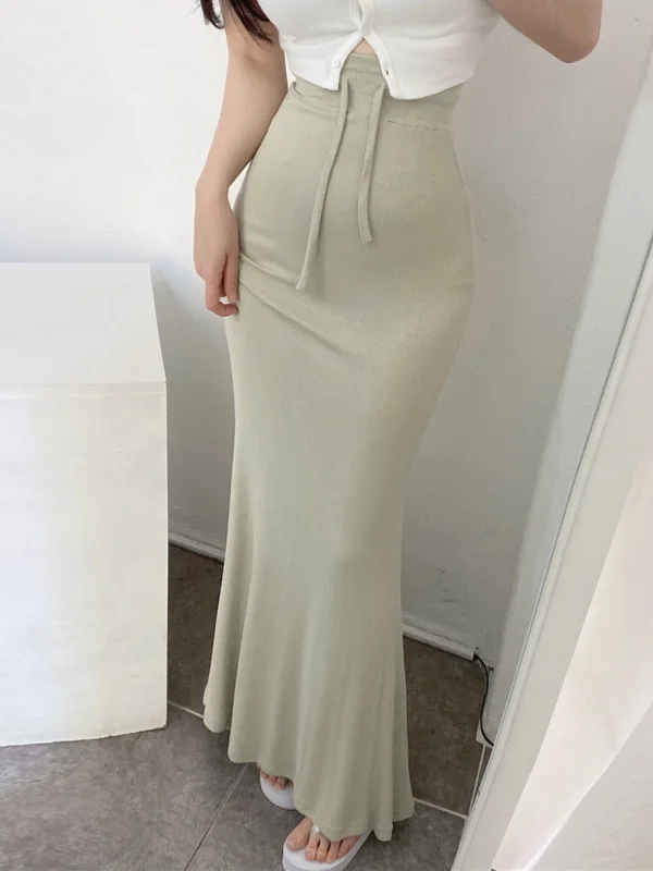 Dongda Gate Comfortable Sexy Women's YL Fashionable Khaki Color Comfortable Slimming High Waist Wrap around Long Half Skirt