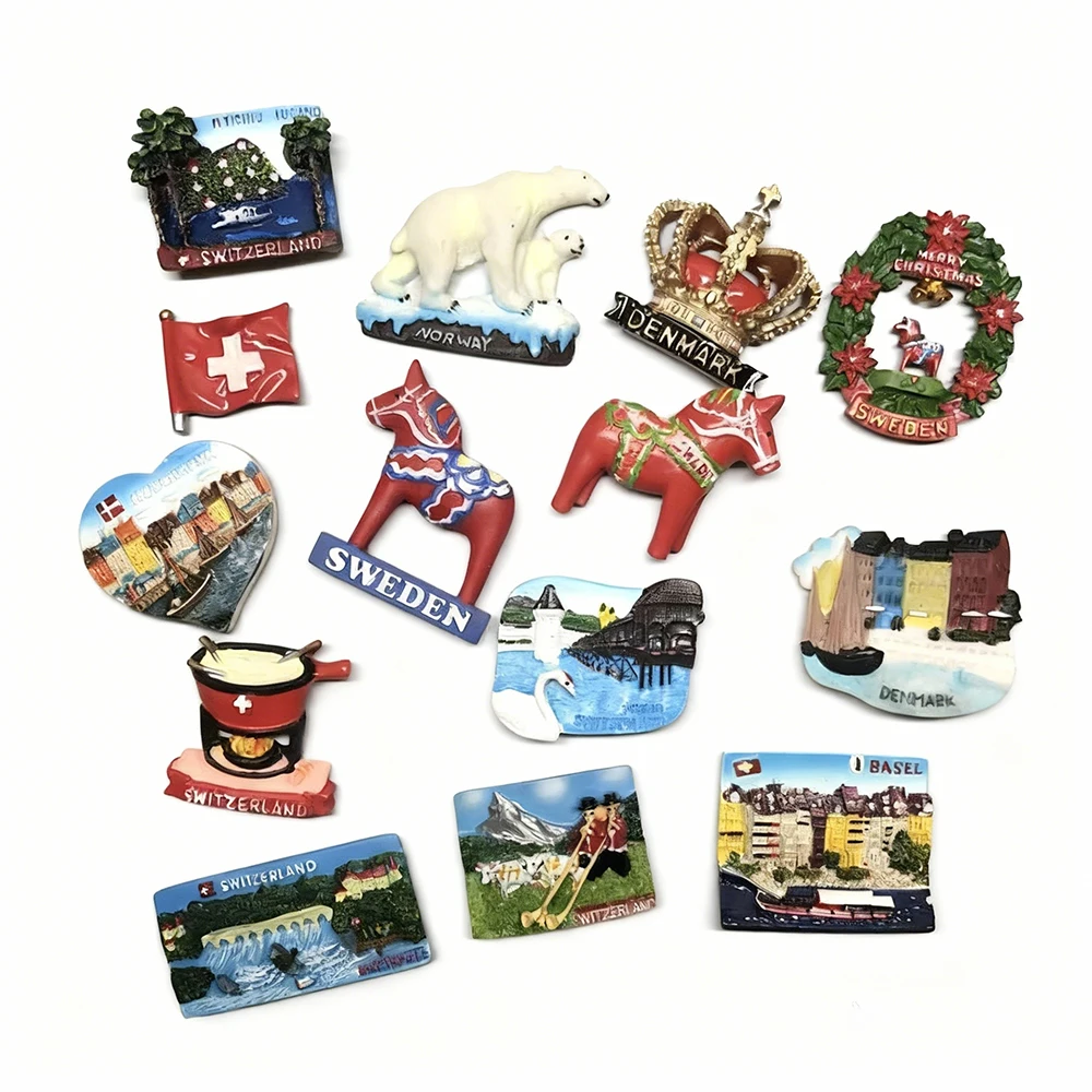 Tourist Attractions Swiss Souvenirs Three-Dimensional Resin Creative Cartoon Cute Magnet Home Kitchen Refrigerator Sticker