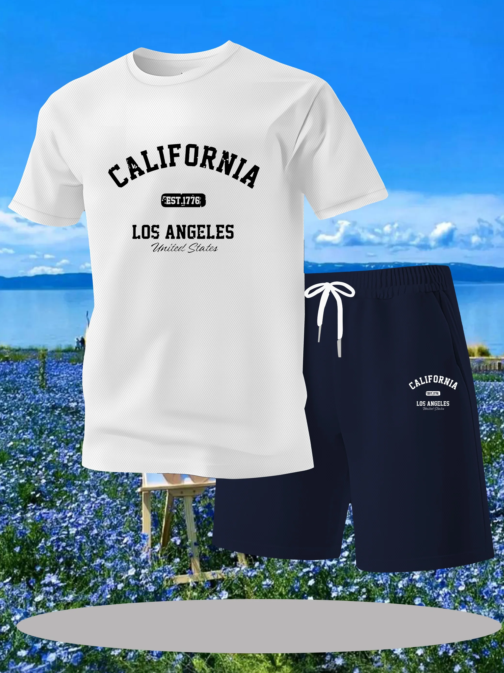 

Fashionable men's short sleeved shorts set, contrasting color fashion, quick drying set of 2 pieces