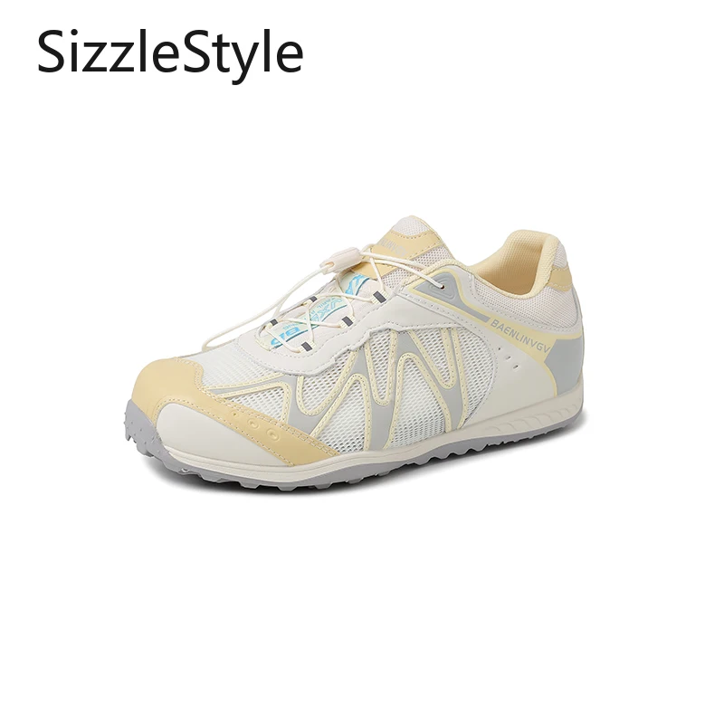 

Fashionable Women's Round Toe Stitching Mixed Color Cross-lace Low-heeled Deep-mouth Thick-soled Dad Shoes