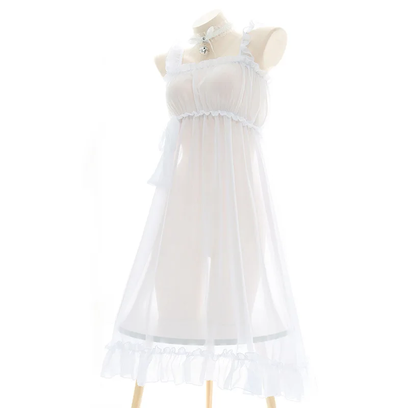 Robe Transparente en Mousseline de Soie pour Femme, Jupe Sexy, Lolita, Costume de Cosplay de la Mariée 7.0, Lingerie, Pyjama avec Col