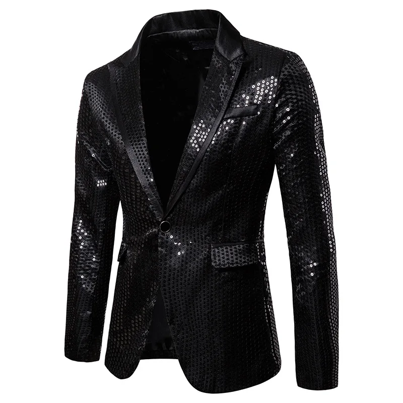 

Mens One Button Sequins Dress Suit Jacket Party Festival Dinner Tuxedo Blazer Men Nightclub DJ Stage Singer Costume Homme XXL