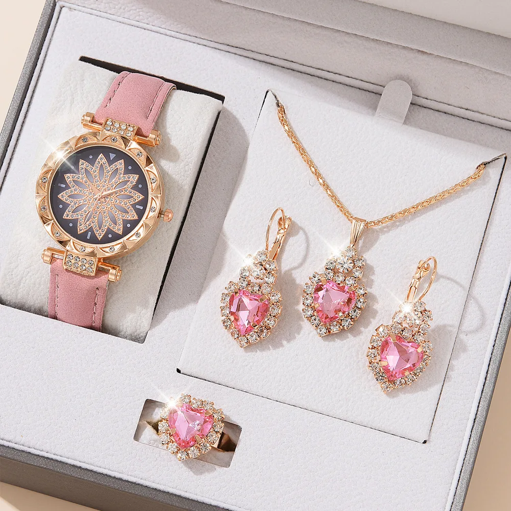 

Watch Necklace Ear s Sets Crystal Necklace Ears Finger Watch Kits Gift for Mom Wife Girlfriend（No box)