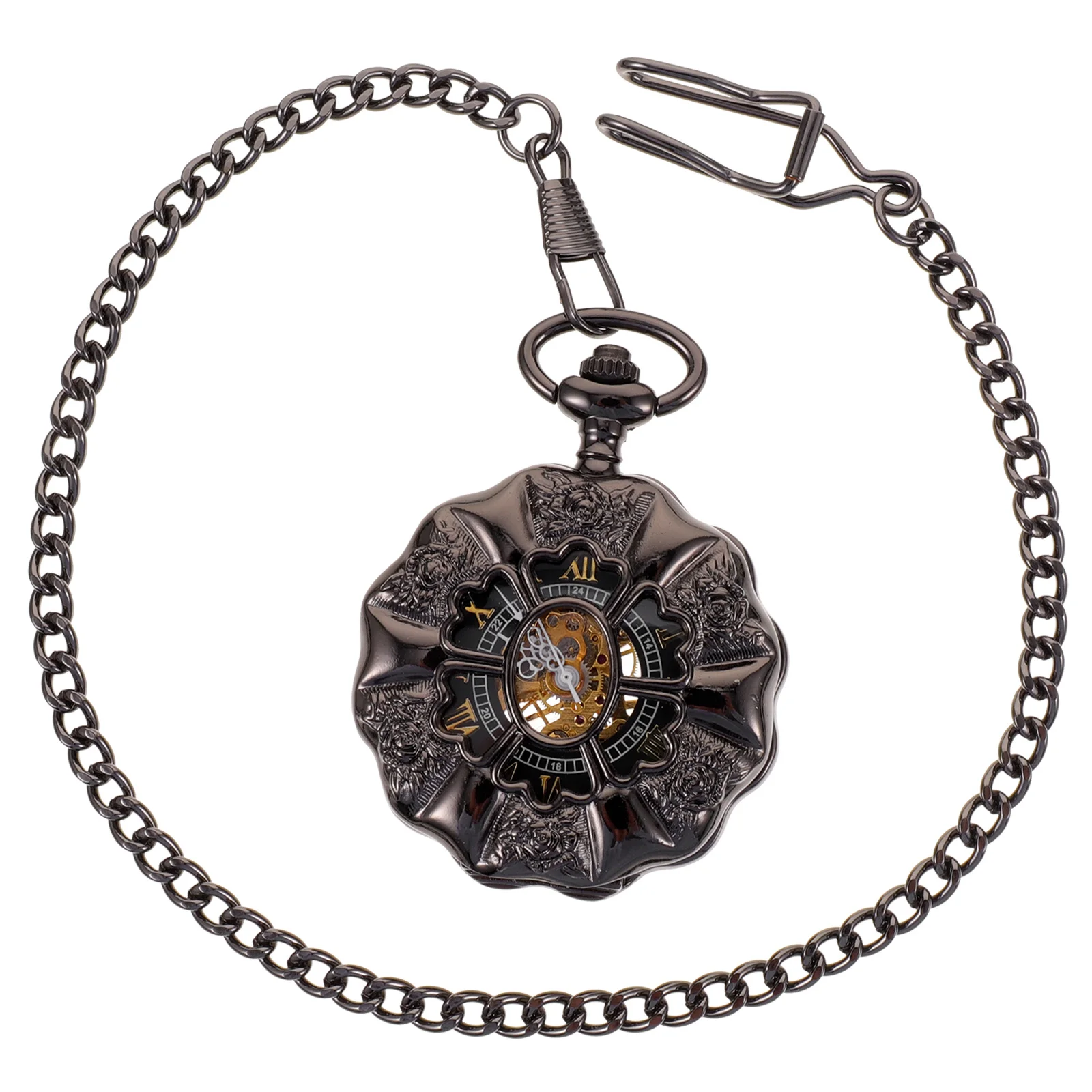 خمر الجوف خارج صدفي اليقطين شكل الميكانيكية ساعة الجيب الذهب لهجة الرجعية ساعة للرجال الرومانية