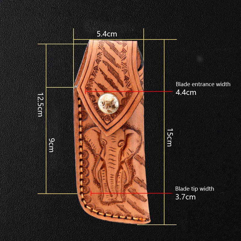 Rindsleder geschnitzte EDC Messerabdeckung multifunktionale handgemachte Messer Lederabdeckung Outdoor tragbare Klappmesserhülle, 1 Stück