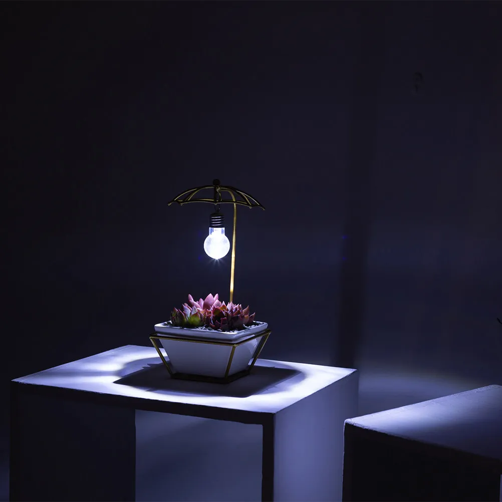 1Set Succulent Flowerpot Creative Light Bulb Design Ceramic Flower Pot White Golden Iron Rack Home Garden Decor