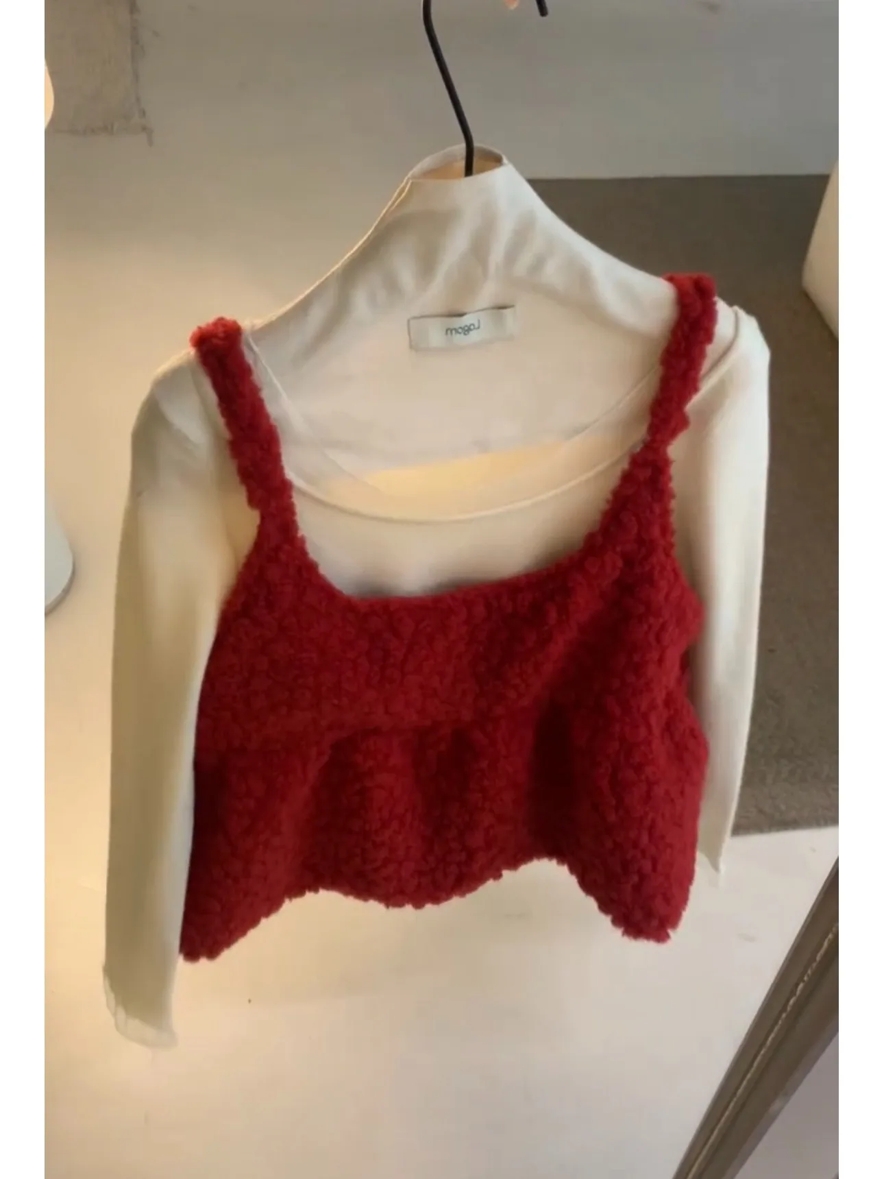 

Красный мягкий бархатный жилет с ягненком, женский осенне-зимний многослойный базовый комплект нижнего белья из двух предметов, новогодний наряд Cisas