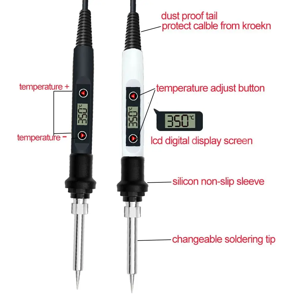 LCD Digital Adjustable Temperature 80W Soldering Iron Electric Welding Tools Solder Wire Tweezers DIY Hand Tool