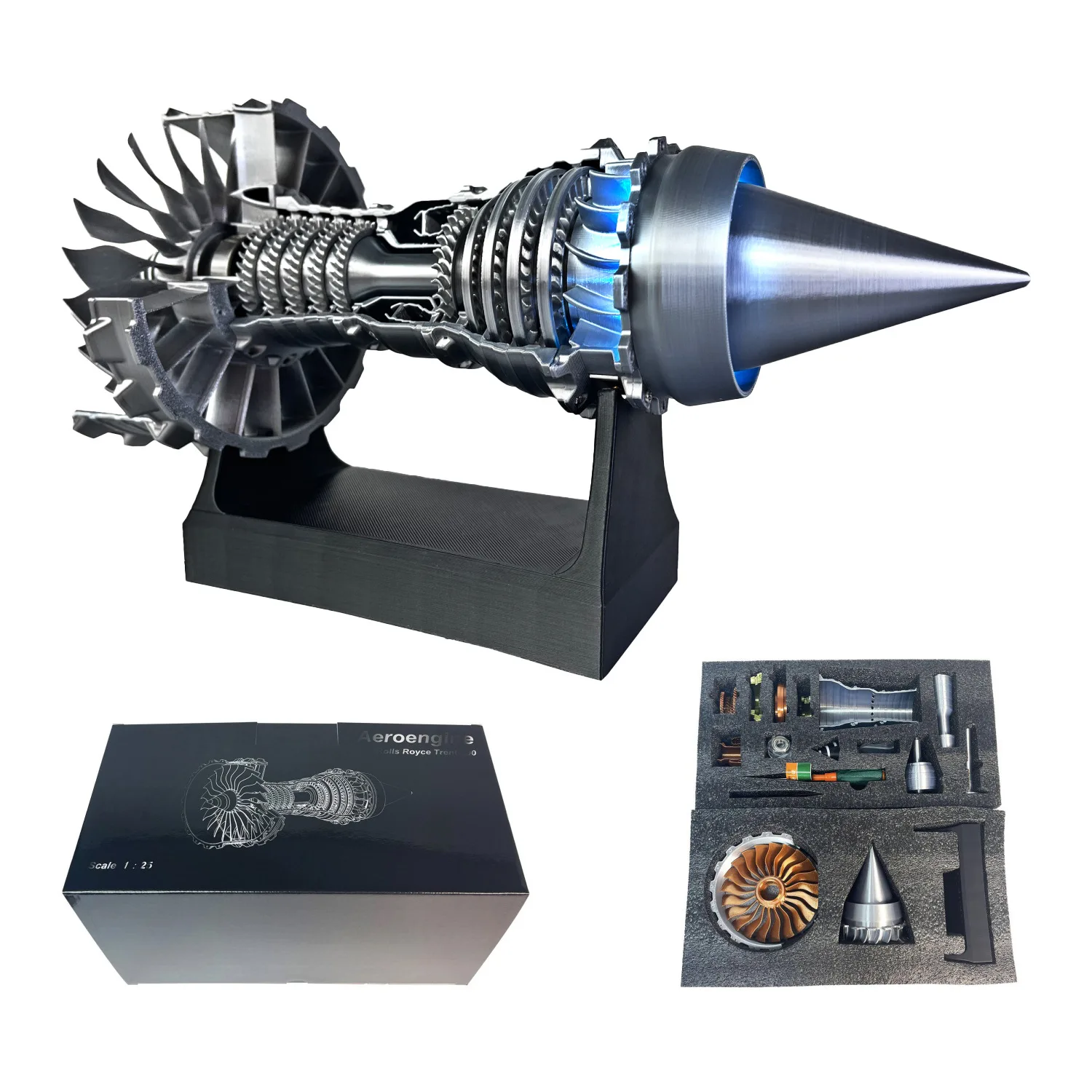 DIY Turbofan Jet Engine Model Aircraft Engine Kit Model Toy with Rotating Blades Buildable with Lights Educational Toy