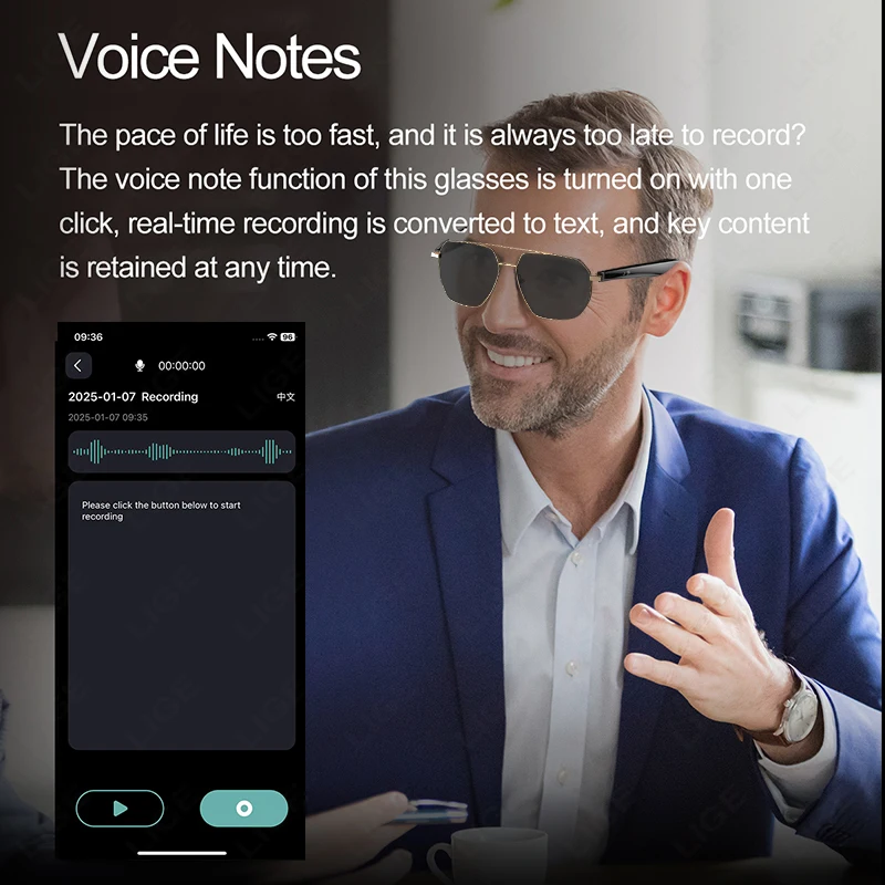 แว่นตาสมาร์ทกล้องระยะไกลบลูทูธเพลงสเตอริโอ MIC Men Touch แว่นตากันแดด AI Voice Assistant สําหรับ Android IOS โทรศัพท์