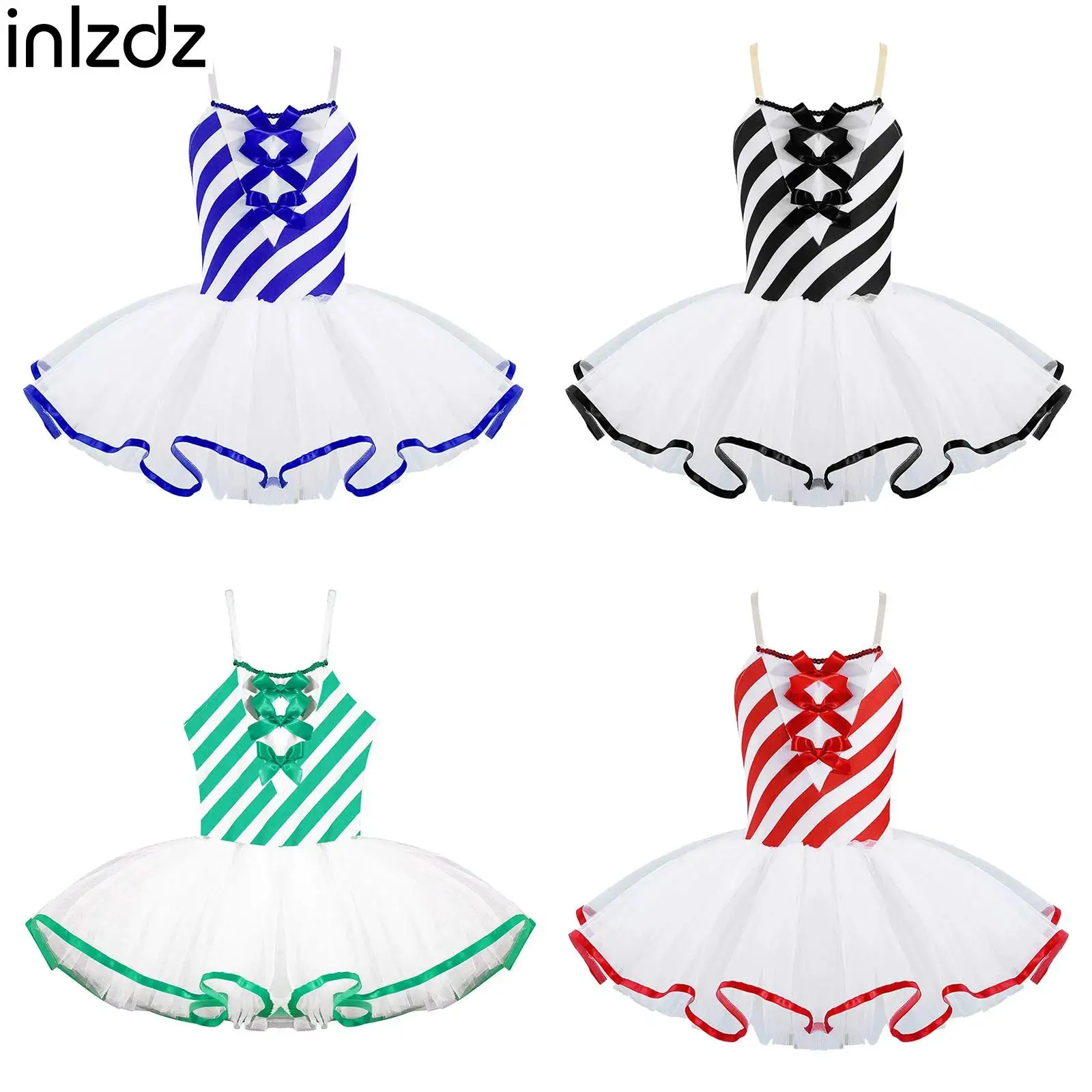 Vestito da balletto per bambini Tutu elegante Costume da ballo per bambini Pattinaggio di figura Dancewear senza maniche con costume cosplay natalizio Bowknot