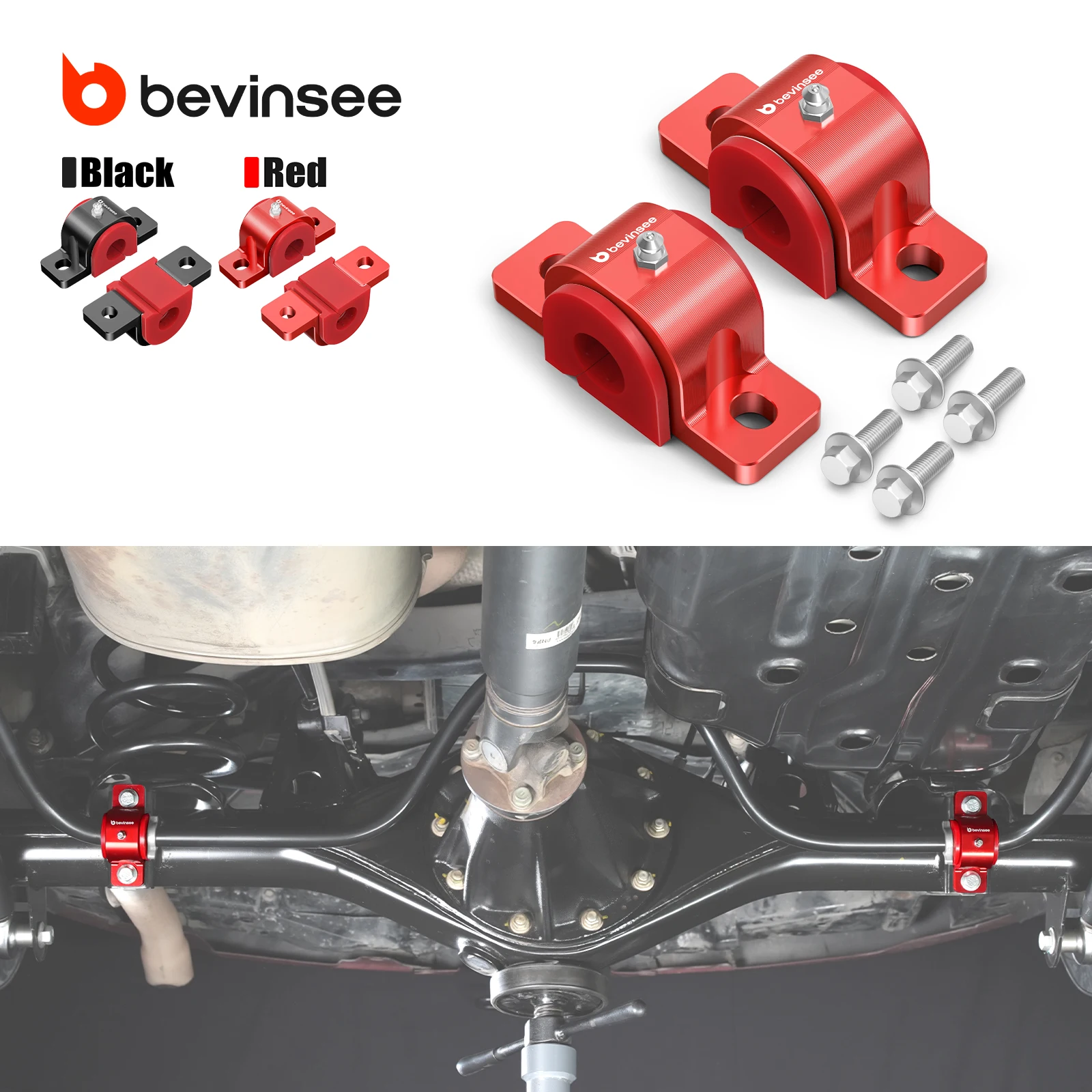 BEVINSEE Rear Suspension Stabilizer Bar Bushings Kit Aluminium & Polyurethane For Toyota 4Runner 2010-2024, FJ Cruiser 2010-2014