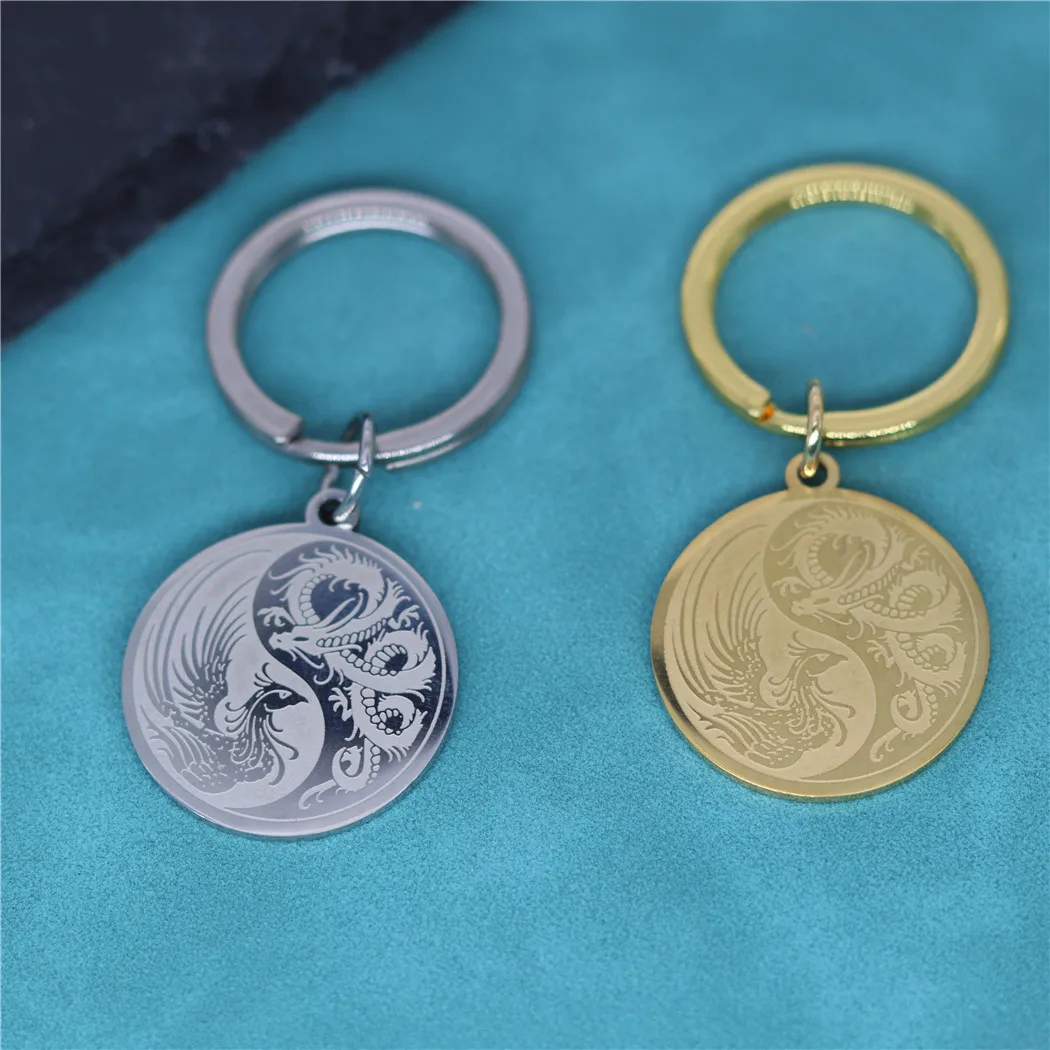 

Stainless Steel Yin Yang Dragon and Phoenix Balance Colorful Unisex Pendant Keychain For Men Women Traditional Talisman Jewelry