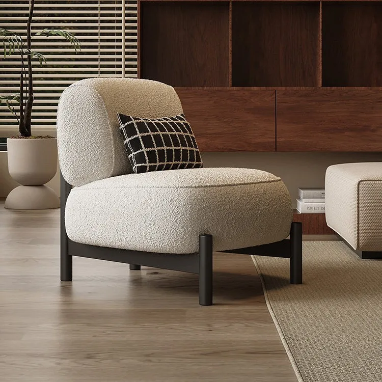 Cream wind light luxury sofa chair, minimalist lamb wool lazy recliner, Japanese-style small apartment