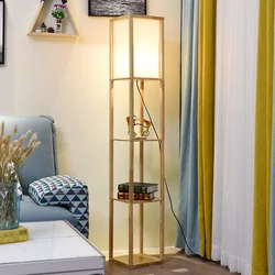 Wooden Floor Lamp for Living Room Sofa Side Bedroom Bedside Standing Lamp With Table And Bookshelf Study Reading Light торшер