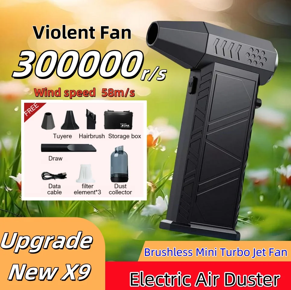 

X9 Powerful Dust Blower 300000RPM Brushless Motor Outdoor Air Duster Blower Type-C Rechargeable Air Blower Cleaning PC Turbo Fan