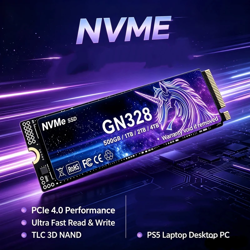 GN328 M.2 2280 NVMe SSD PCIe Gen4.0 X4 TLC 3D NAND 1TB-4TB Unidade Interna para Jogos para PS5 PC Laptop Desktop
