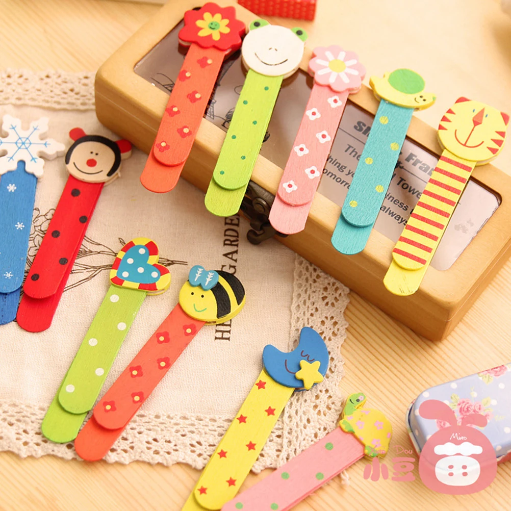 

10 Pcs Wooden Bookmark Ruler Cartoon Bookmarker for Kids Students 10x3x2cm Practical Multi Functional Gift